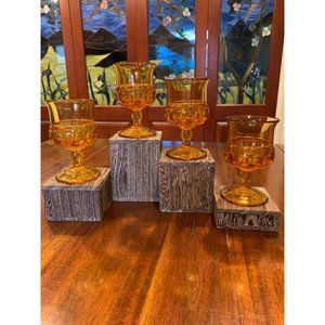 Kings Crown Thumb Print Amber Glass Cordials.